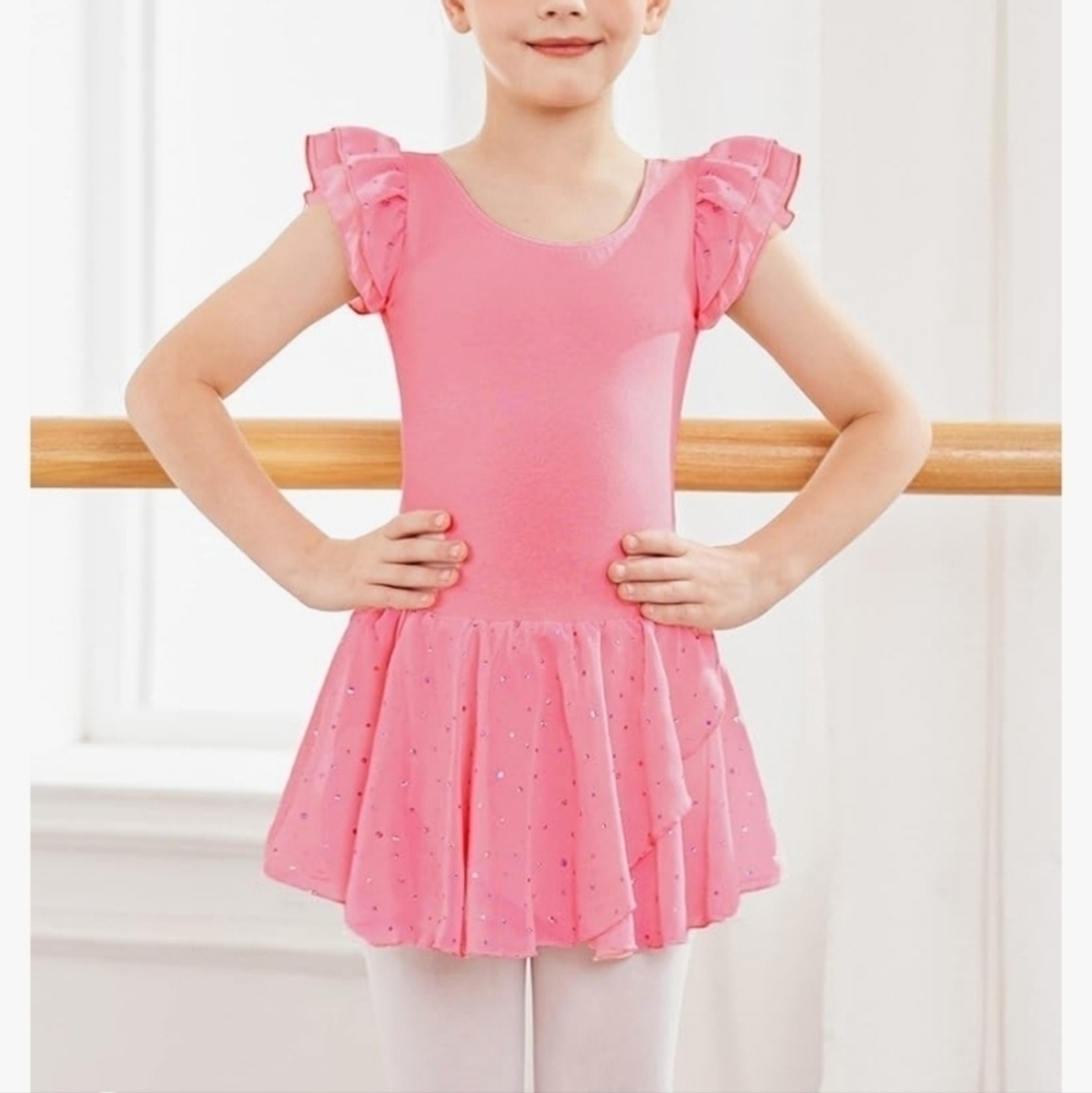 Arshiner Girls Ruffle Sleeve Ballet Dance Dress Tutu Skirted Leotard. Si…